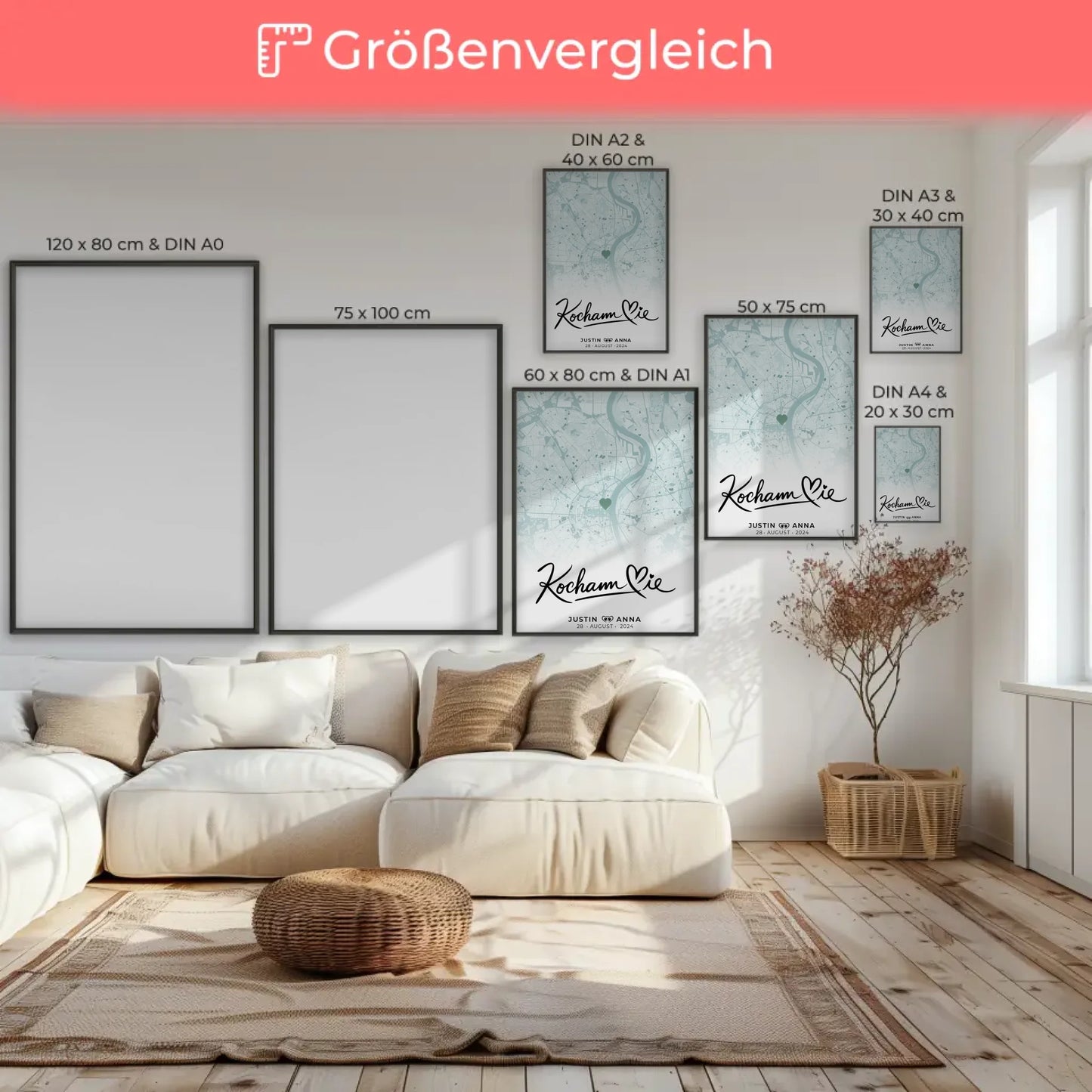 Personalisiertes Stadtkarten Poster für Paare Kocham Cie Mintgrün Wo Alles Begann