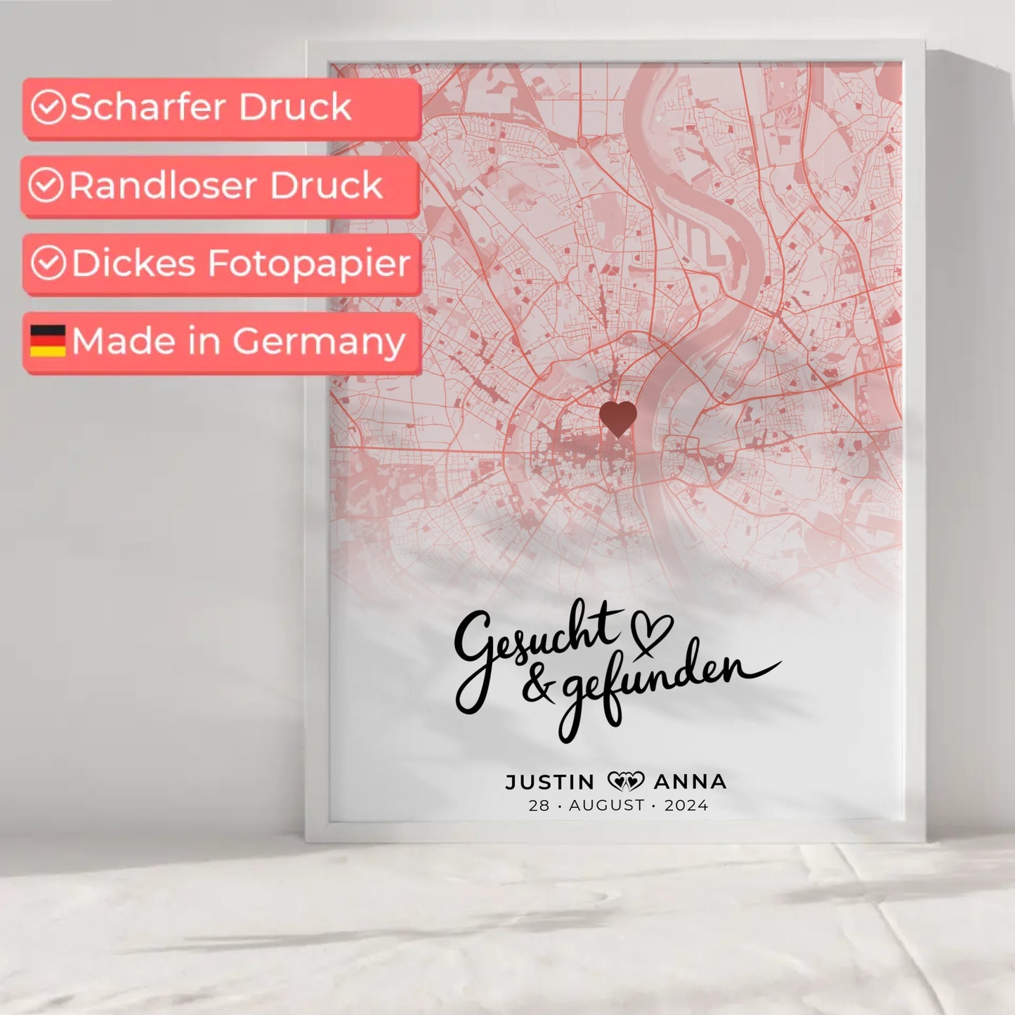 Personalisiert Stadtkarten Poster für Paare Roserot Wo Alles Begann