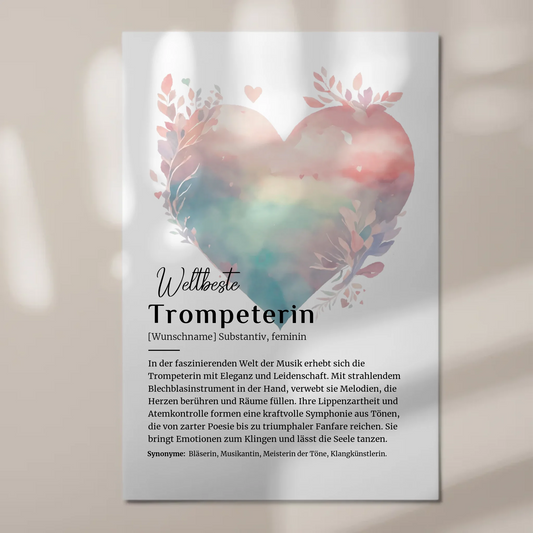 Fotoboard Magnet Wandbild Trompeterin mit Namen Geschenk