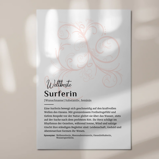Magnetposter Fotoboard Surferin mit Namen Geschenkidee