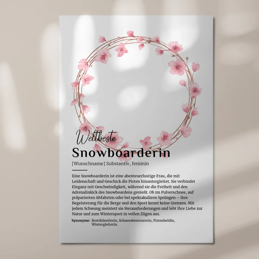 Fotoboard Magnet Poster Snowboarderin mit Namen Geschenk