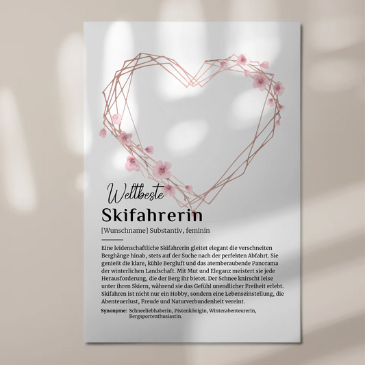 Fotoboard Magnet Wandbild Skifahrerin mit Namen Geschenk