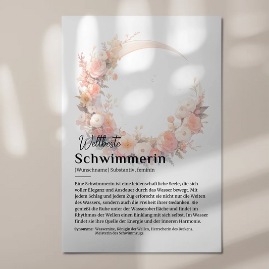 Fotoboard Magnet Poster Schwimmerin mit Namen Geschenkidee