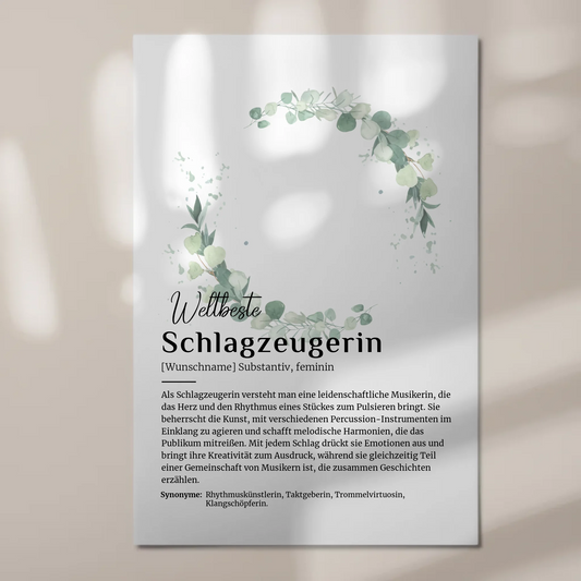Fotoboard Magnet Poster Schlagzeugerin mit Namen Geschenk