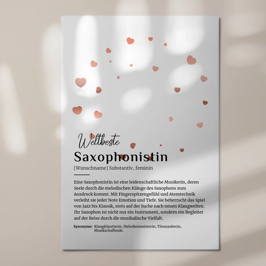 Fotoboard Magnetisch Saxophonistin mit Namen Geschenkidee