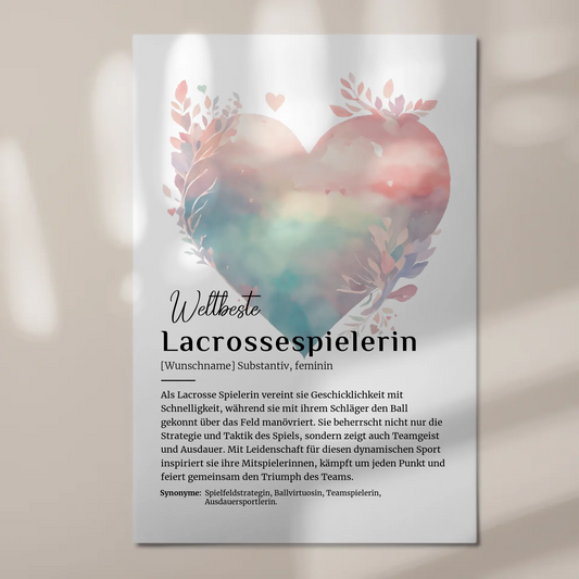 Fotoboard Magnetisch Lacrossespielerin mit Namen Geschenk