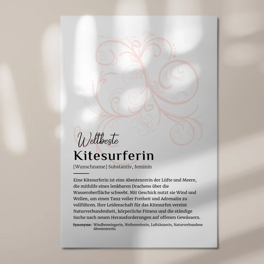 Fotoboard Magnet Wandbild Kitesurferin mit Namen Geschenk