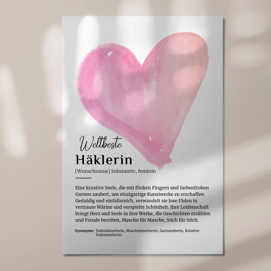 Fotoboard Magnet Wandbild Häklerin mit Namen Geschenk