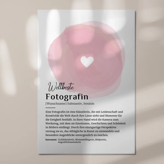 Fotoboard Magnet Poster Fotografin mit Namen Geschenkidee