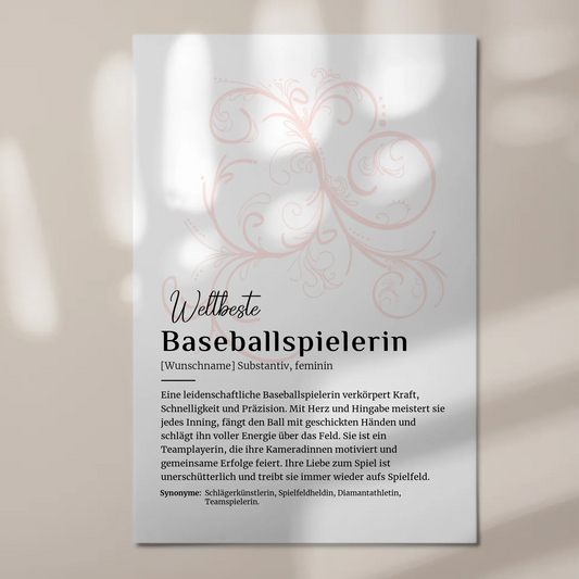 Poster Magnetisch Baseballspielerin mit Namen Geschenkidee