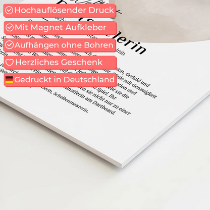 Fotoboard Poster Magnetisch Dartspielerin mit Namen Geschenk