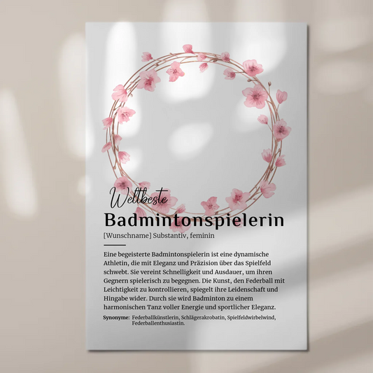 Magnetposter Fotoboard Badmintonspielerin mit Namen Geschenk