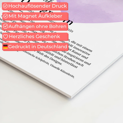 Magnetisches Fotoboard Designerin Design mit Namen Geschenk