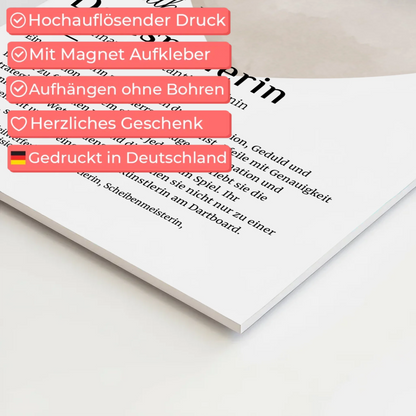Fotoboard Poster Magnetisch Dartspielerin mit Namen Geschenk