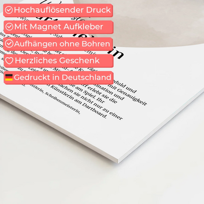 Fotoboard Poster Magnetisch Dartspielerin mit Namen Geschenk