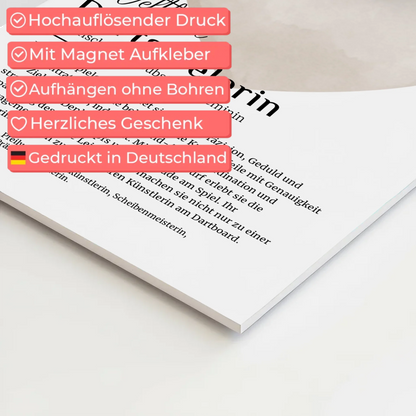 Fotoboard Poster Magnetisch Dartspielerin mit Namen Geschenk