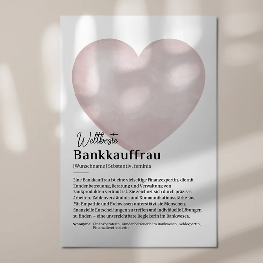 Fotoboard Magnet Poster Bankkauffrau mit Namen Geschenk
