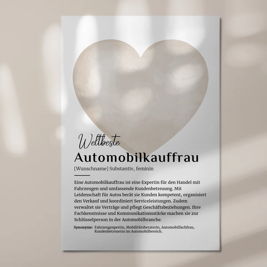 Fotoboard Poster Magnetisch Automobilkauffrau mit Namen