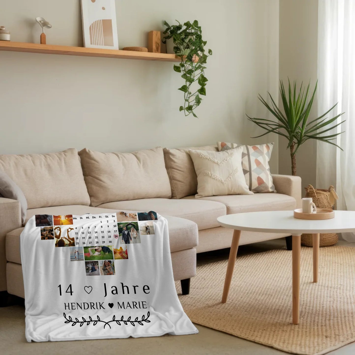 Personalisierte Decke Geschenk zum 14 Hochzeitstag Elfenbein