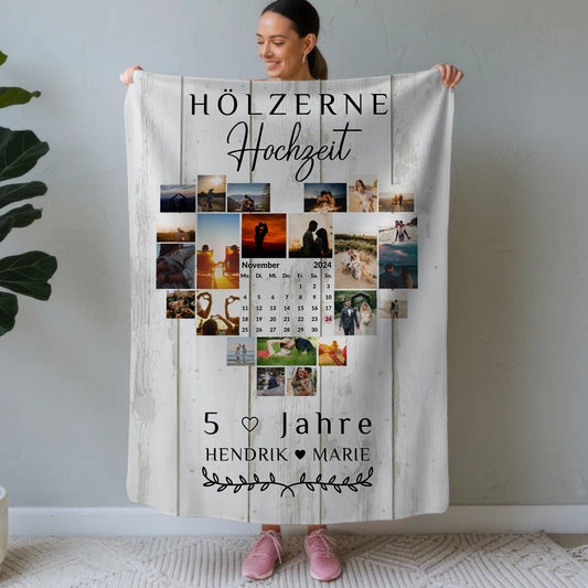 Personalisierte Decke Geschenk zum 5 Hochzeitstag Holz