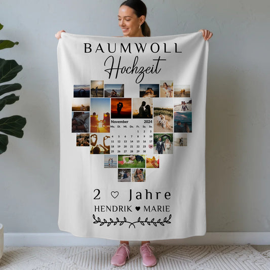 Kuscheldecke Personalisiert Geschenk 2 Hochzeitstag Baumwollhochzeit