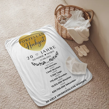 Kuscheldecke Mit Foto zum 20 Hochzeitstag Porzellanhochzeit Geschenk