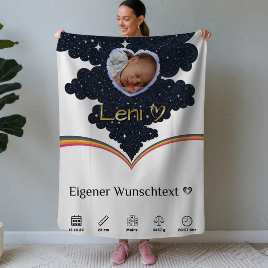 Babydecke mit Name Geburtsdatum Foto Herz Mädchen Jungen