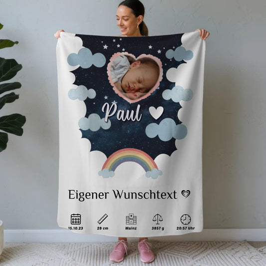 Personalisierte Babydecke mit Namen Foto Herzform