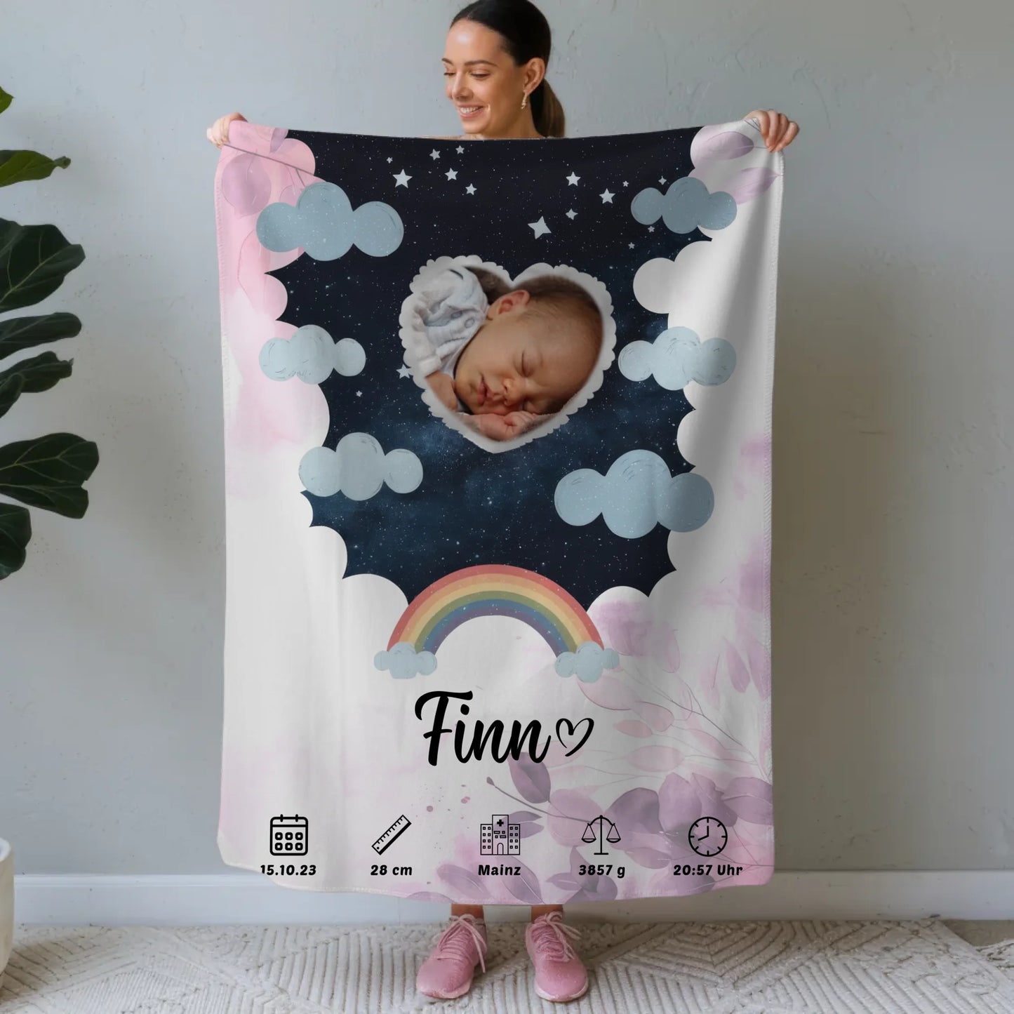 Krabbeldecke Mit Namen Geburtsdatum Pink Rosa Floral Baby