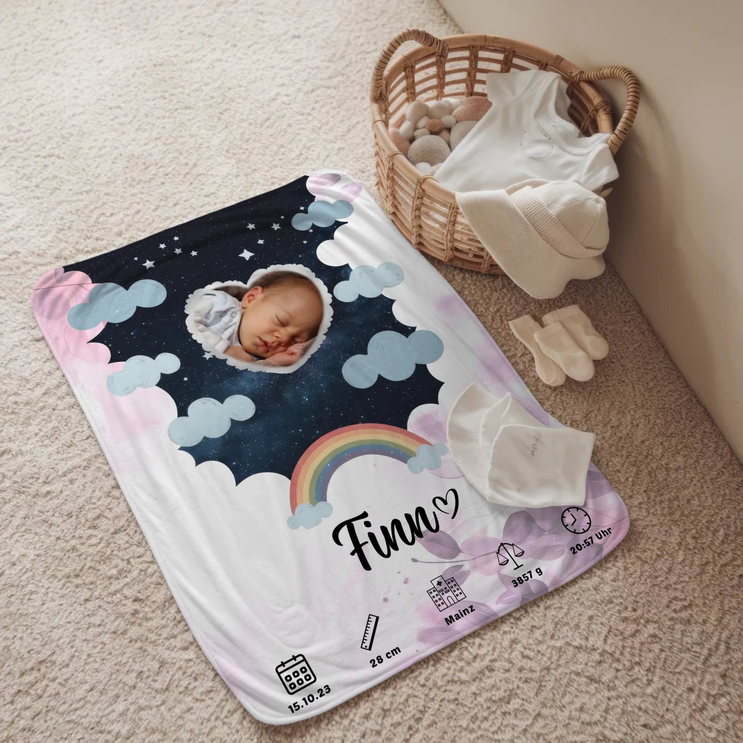 Krabbeldecke Mit Namen Geburtsdatum Pink Rosa Floral Baby