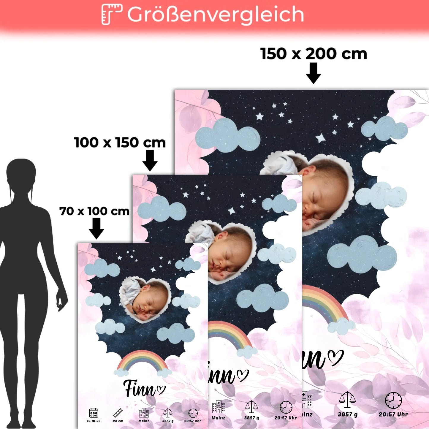 Krabbeldecke Mit Namen Geburtsdatum Pink Rosa Floral Baby