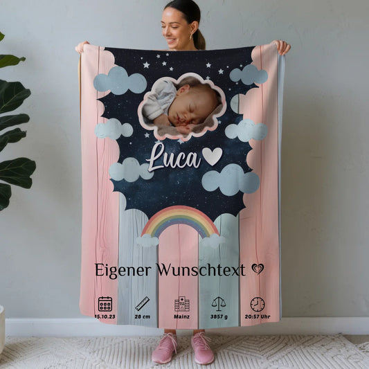 Decke Zur Geburt Mit Namen Holz Bunt Baby Geschenk