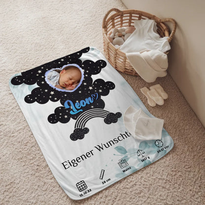 Babydecke Mit Namen Floral Mintgrün für Baby Jungen & Mädchen