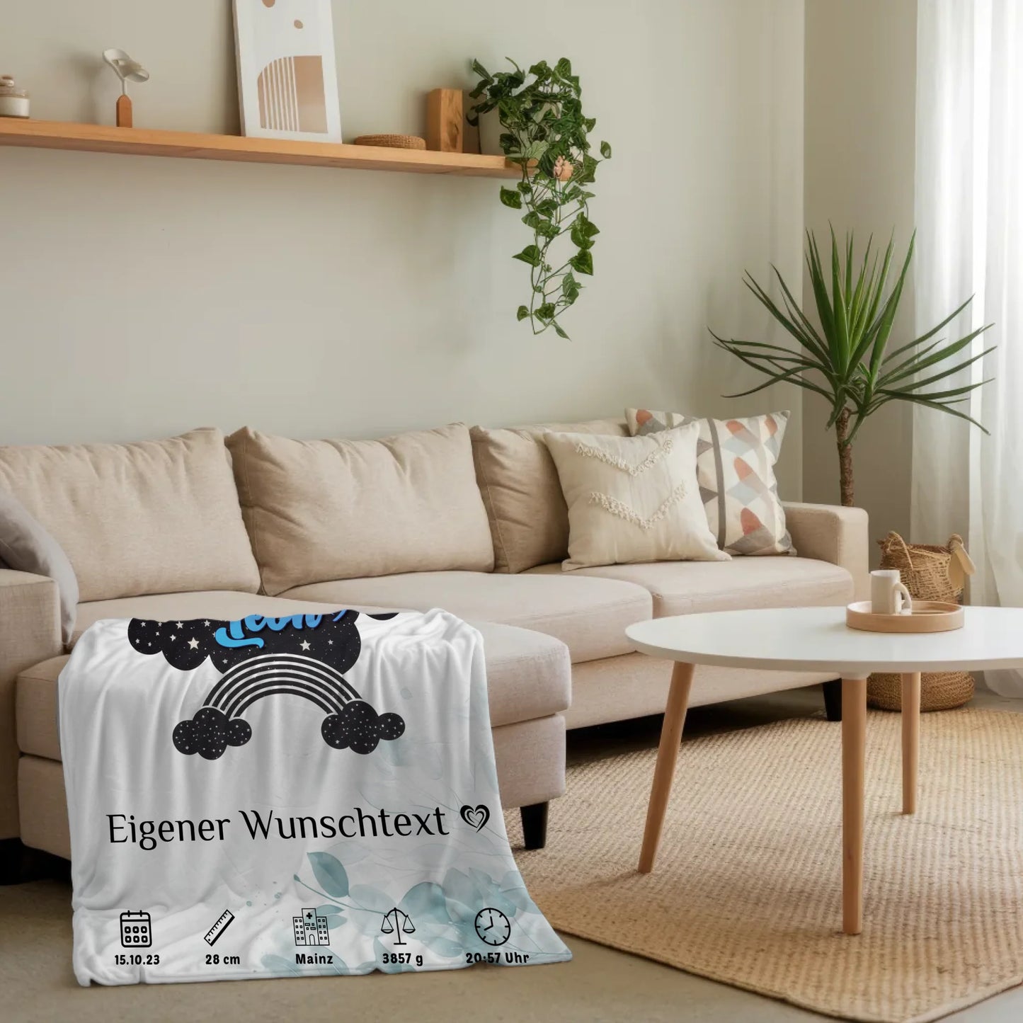 Babydecke Mit Namen Floral Mintgrün für Baby Jungen & Mädchen