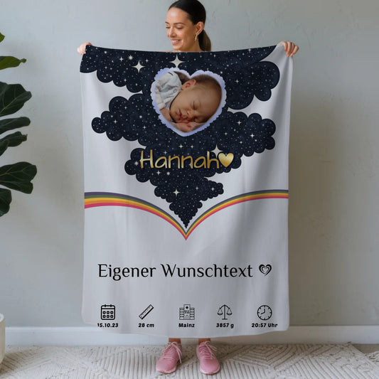 Personalisiertes Babydecke Name Foto Herz Geburtsposter mit Geburtsdaten