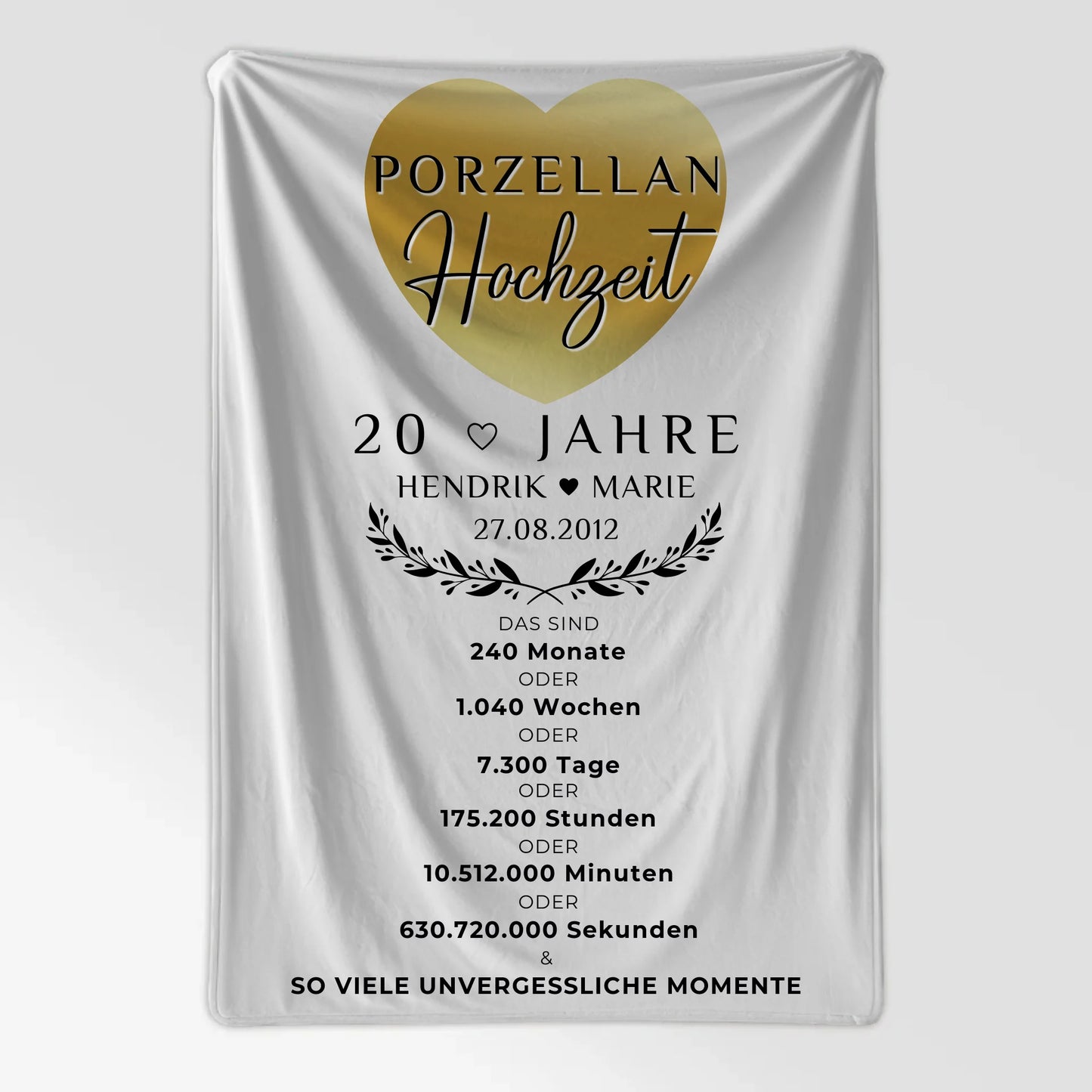 Kuscheldecke Mit Foto zum 20 Hochzeitstag Porzellanhochzeit Geschenk
