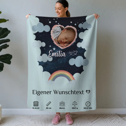 Personalisiert Babydecke Namen Foto Herz Geburtsposter