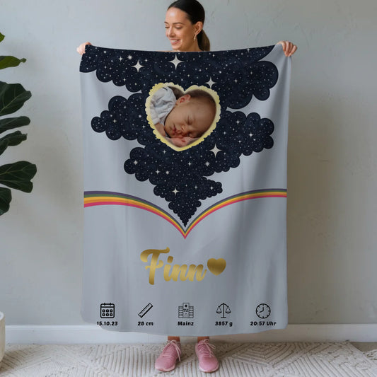 Personalisiertes Babydecke Name Foto Herz Geburtsposter Geburtsdaten