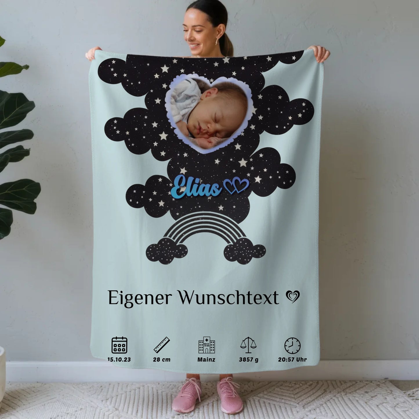 Krabbeldecke Mit Namen Geburtsdatum Foto Herz Blau