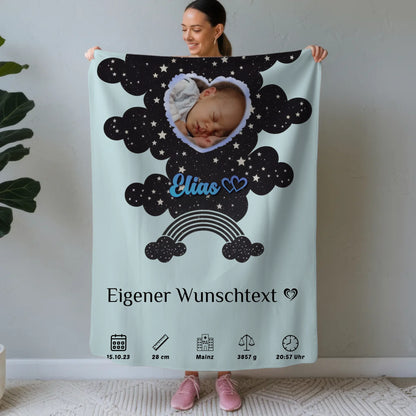 Krabbeldecke Mit Namen Geburtsdatum Foto Herz Blau