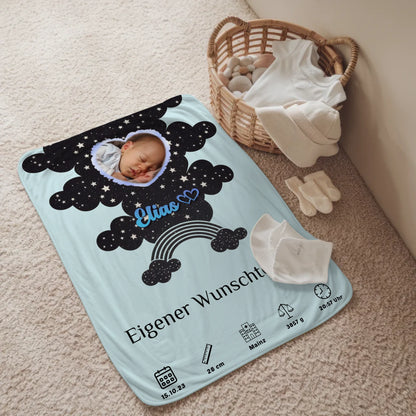 Krabbeldecke Mit Namen Geburtsdatum Foto Herz Blau