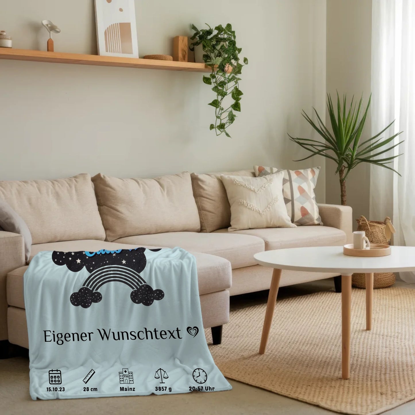 Krabbeldecke Mit Namen Geburtsdatum Foto Herz Blau