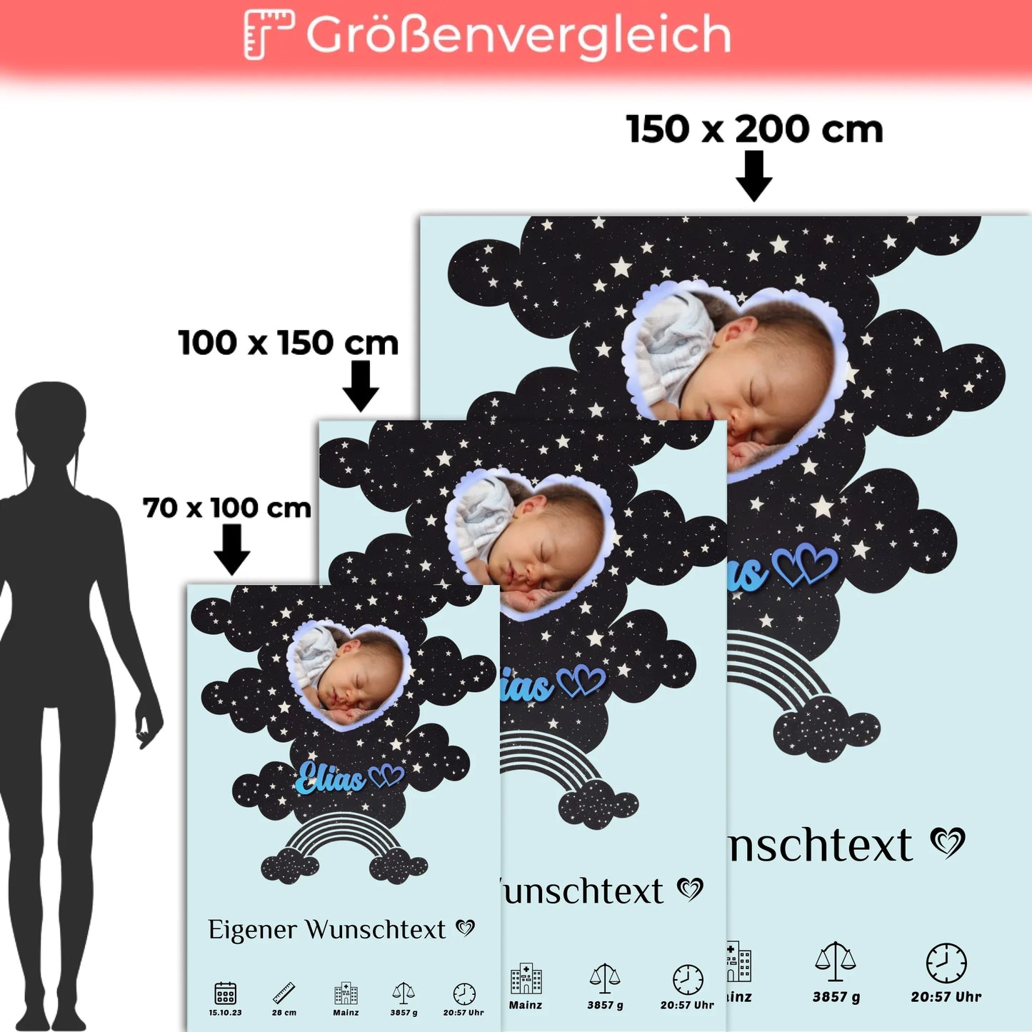 Krabbeldecke Mit Namen Geburtsdatum Foto Herz Blau