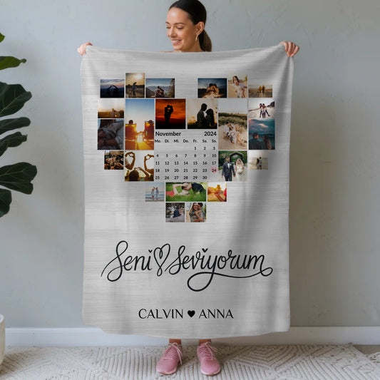 Kuscheldecke Personalisiert Fotocollage Seni Seviyorum