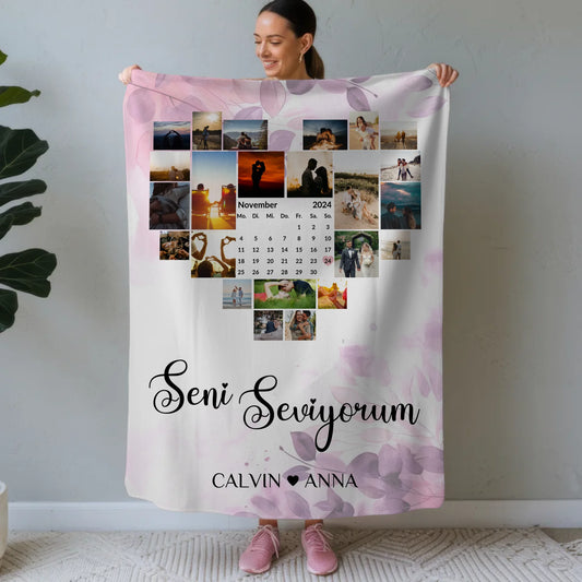 Kuscheldecke Mit Foto Fotocollage Seni Seviyorum Geschenk