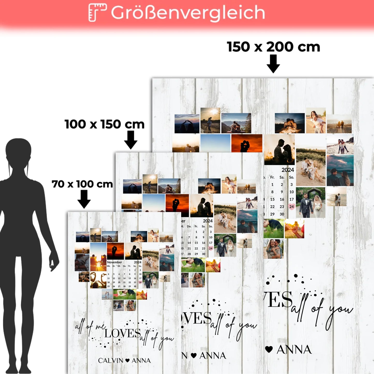 Personalisierte Kuscheldecke Fotocollage All Of Me Loves You für Paare