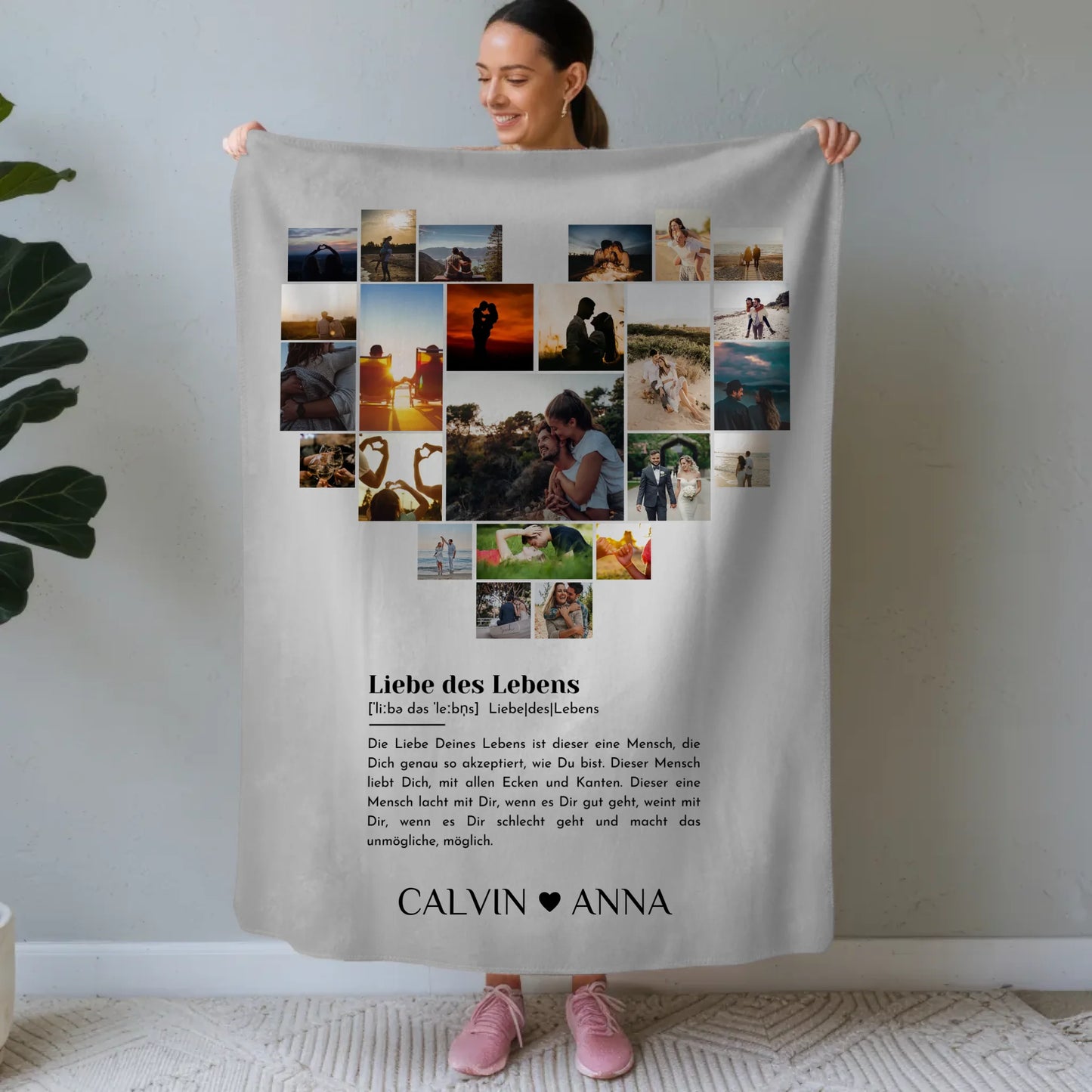 Personalisierte Fotocollage Kuscheldecke Definition Liebe für Paare
