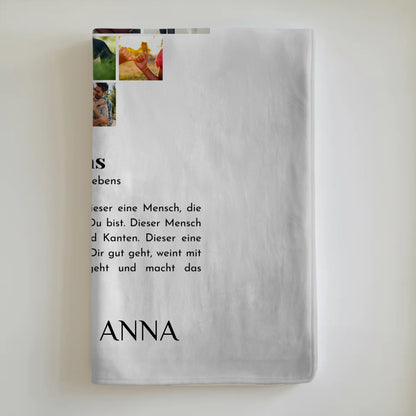 Personalisierte Fotocollage Kuscheldecke Definition Liebe für Paare