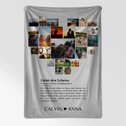 Personalisierte Fotocollage Kuscheldecke Definition Liebe für Paare