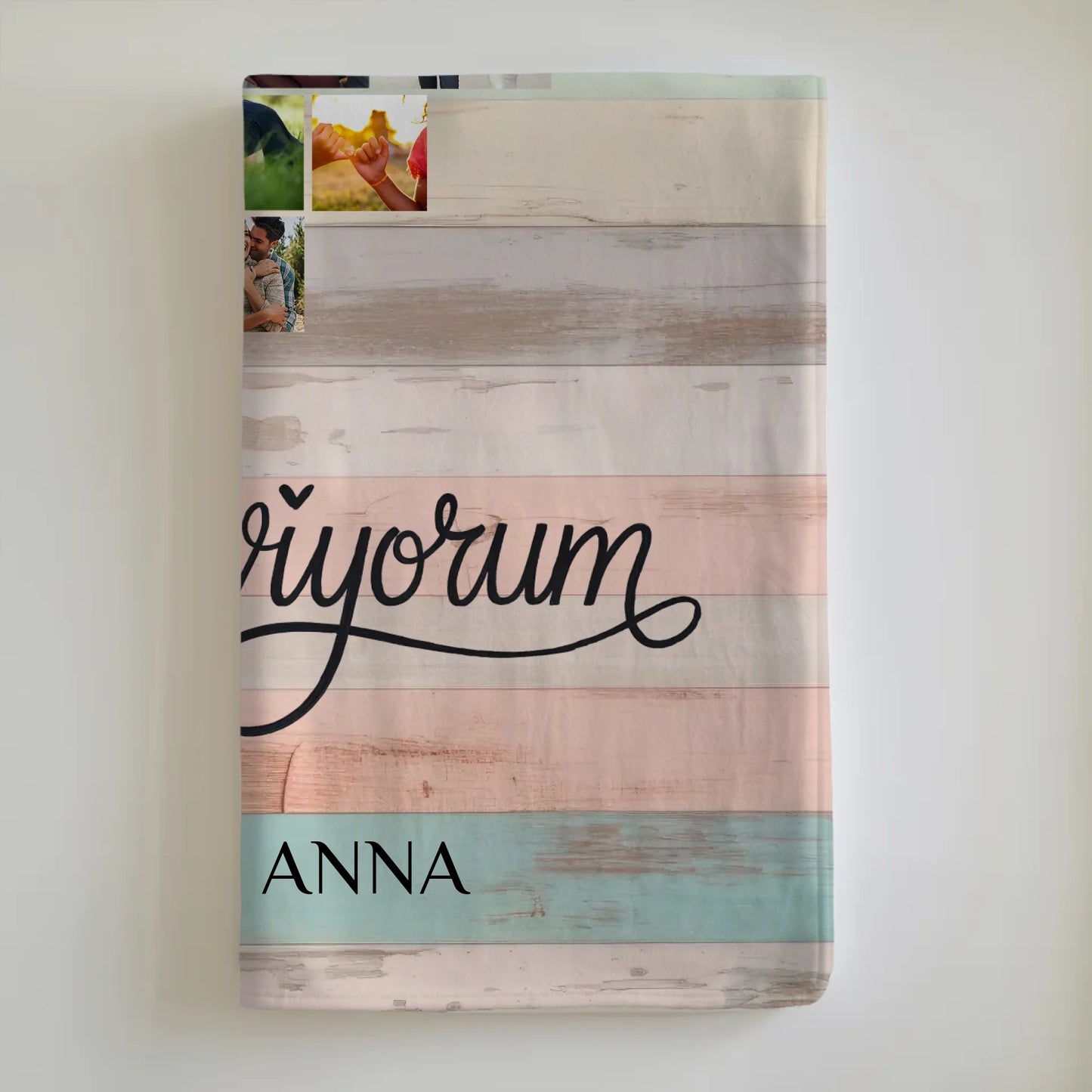 Personalisierte Fotocollage Decke Seni Seviyorum für Paare